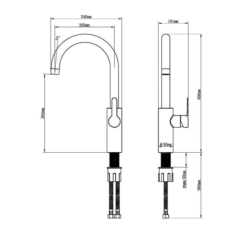 Kitchen Tap Mixer Single Side Lever Copper Effect Swivel Spout Modern Faucet - Image 2