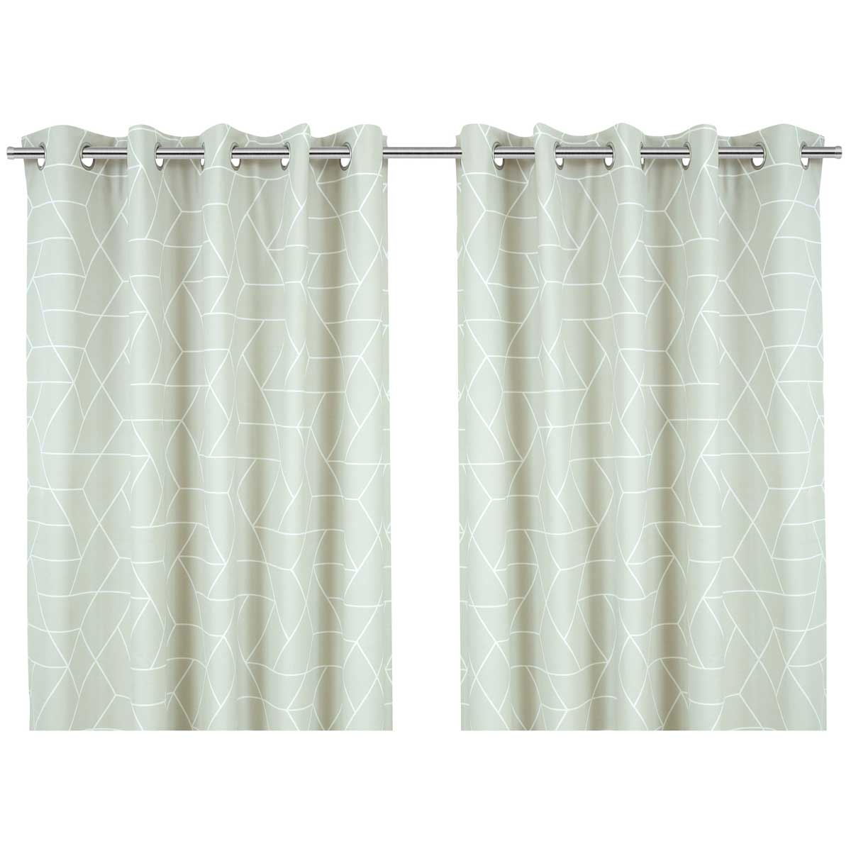 Eyelet Curtain Pair Light Grey Geo Cubes Lightweight Modern (W)228 (L)228cm, - Image 3