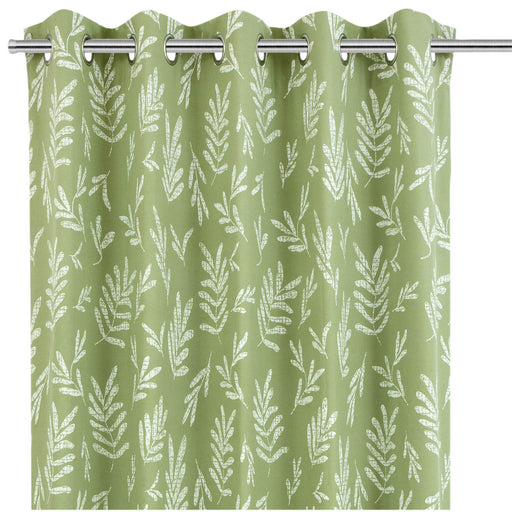 Curtain Lined Eyelet Light Green Printed Leaves Pattern (W)228cm (L)228cm Pair - Image 1