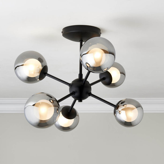 Ceiling Light 6 Way Black Glass Steel Dimmable G9 Chandelier Modern Pendant 5W - Image 2