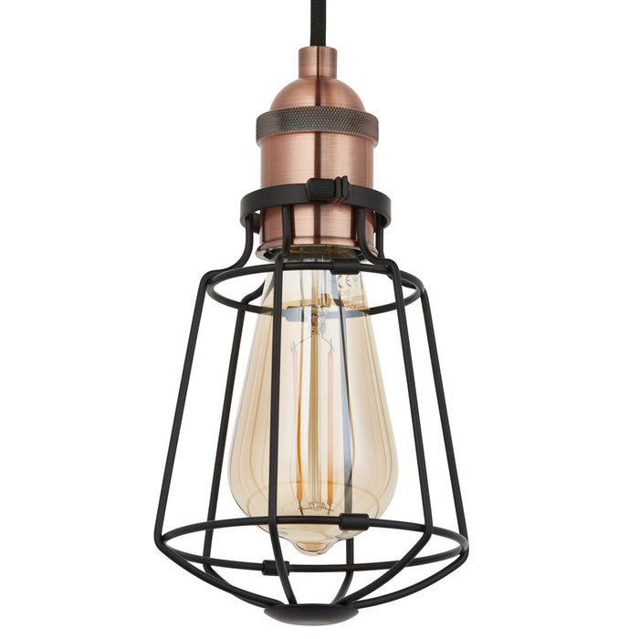 Ceiling Light  Matt Steel Black 3 Way Dimmable Caged Design Pendant E27 10W - Image 4