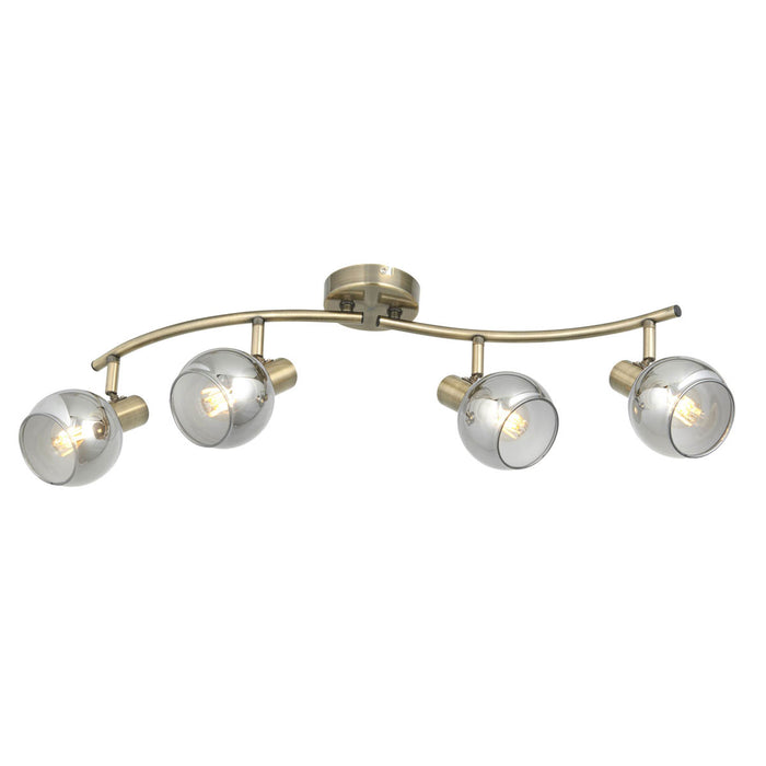 Ceiling Spotlight Bar 4 Way Multi Arm Antique Brass Glass Smoke Globe Shades - Image 2