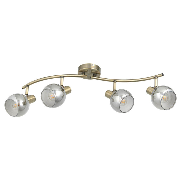 Ceiling Spotlight Bar 4 Way Multi Arm Antique Brass Glass Smoke Globe Shades - Image 3