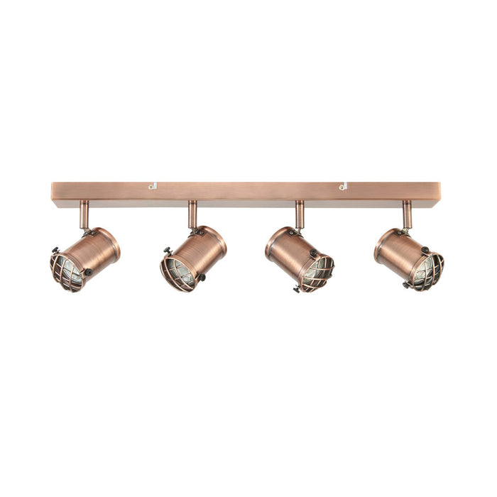 Ceiling Spotlight Bar 4 Way Caged Antique Copper Effect Adjustable Lamps - Image 3