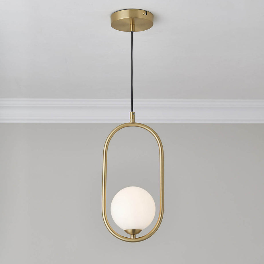 LED Pendant Ceiling Light Oval Gold Effect Adjustable Drop Dimmable (Dia)165mm - Image 1