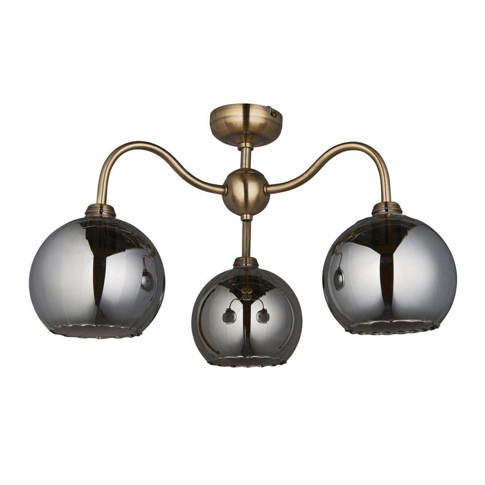 Ceiling light 3 Lamp LED Ribbed Smoked Glass Steel Bronze Antique Brass Effect - Image 3