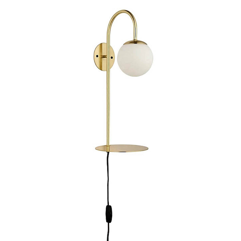 Wall Light LED Frosted Opal Glass Shade Steel Satin Brass Effect (H)490 mm - Image 1
