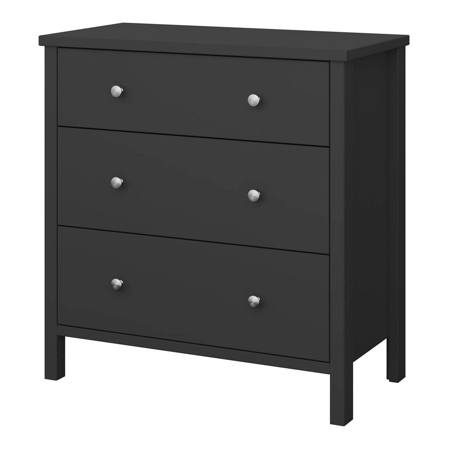 Chest of Drawers 3 Wide Drawer Satin Black MDF (H)840mm (W)800mm (D)410mm - Image 1