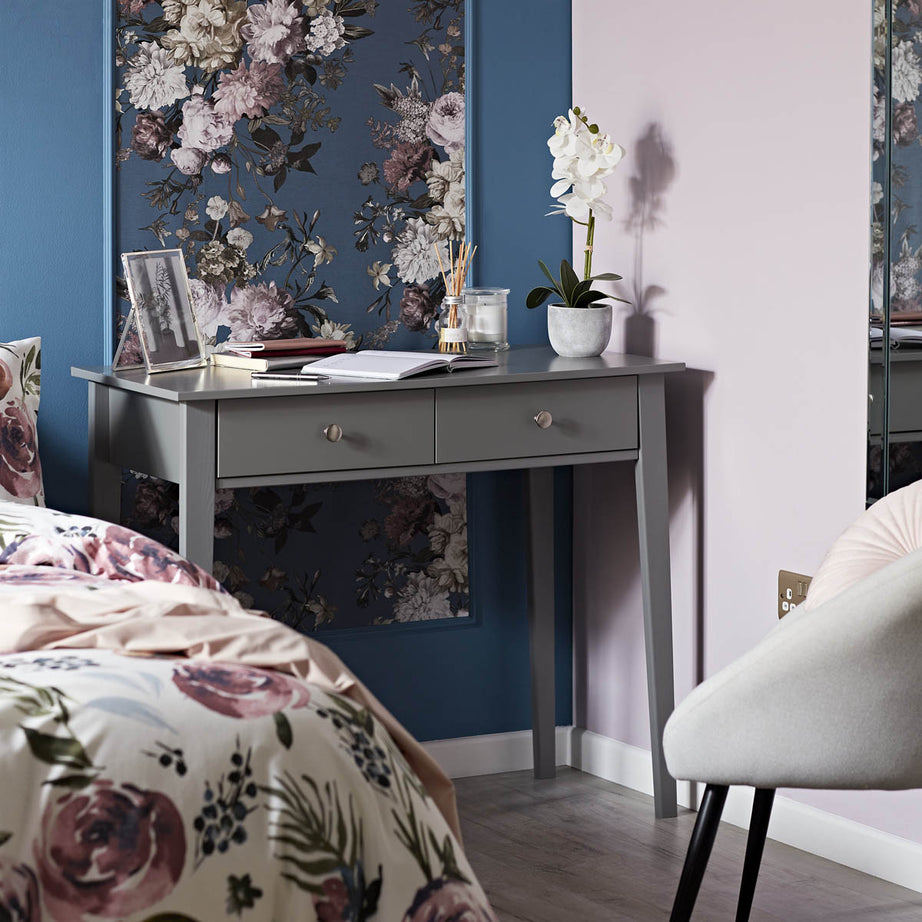 Valenca Dressing Table 2 Drawer Satin Grey Painted (H)765mm (W)1000mm (D)450mm - Image 3