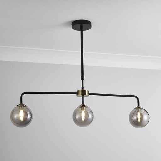 Ceiling Light 3 Way Multi Arm Matt Black Smoked Globe Glass Shades Modern - Image 1