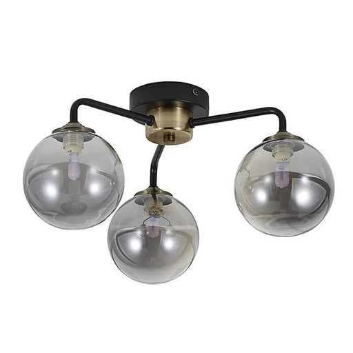 Ceiling Light 3 Way Matt Black Smoked Globe Shades Industrial Retro G9 3W - Image 1