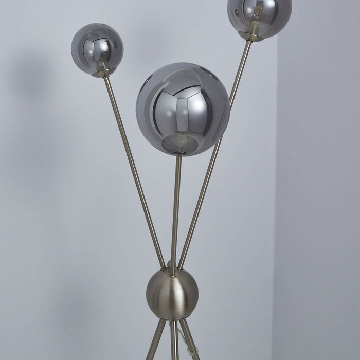 LED Floor Lamp Tripod 3 Way Multi Arm Globe Shades Satin Nickel Effect 1.47cm - Image 4