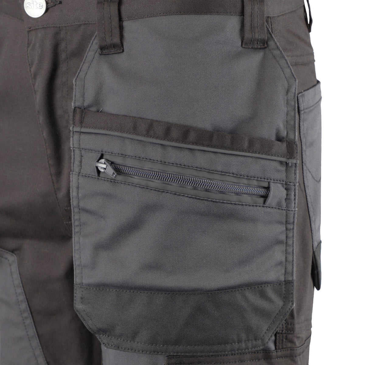 Site Work Trousers Men's Slim Fit Grey Black Multi Pockets Cargo W34 L32 - Image 6