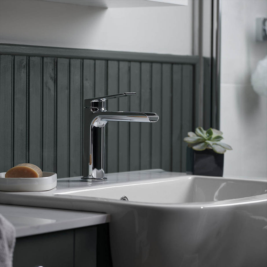 Basin Mixer Tap Chrome Effect Semi Open Spout Modern Bathroom Single Lever - Image 6