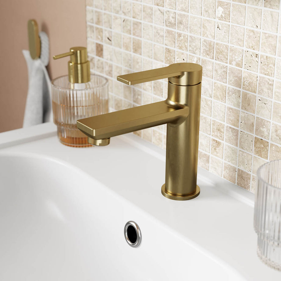 Basin Mixer Tap Medium Brushed Satin Brass Effect Round Durable Rust Resistant - Image 3