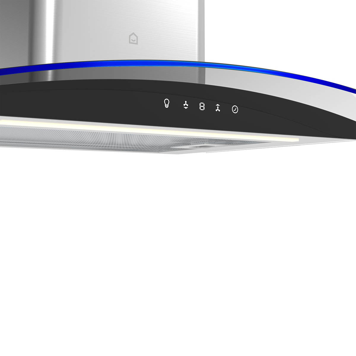Cooker Hood Kitchen Extractor Fan Curved Glass Chimney LED Touch Control W59.8cm - Image 3