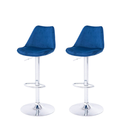 Bar Stool Breakfast Chair Blue Adjustable Height Swivel Padded Kitchen Pack Of 2 - Image 1