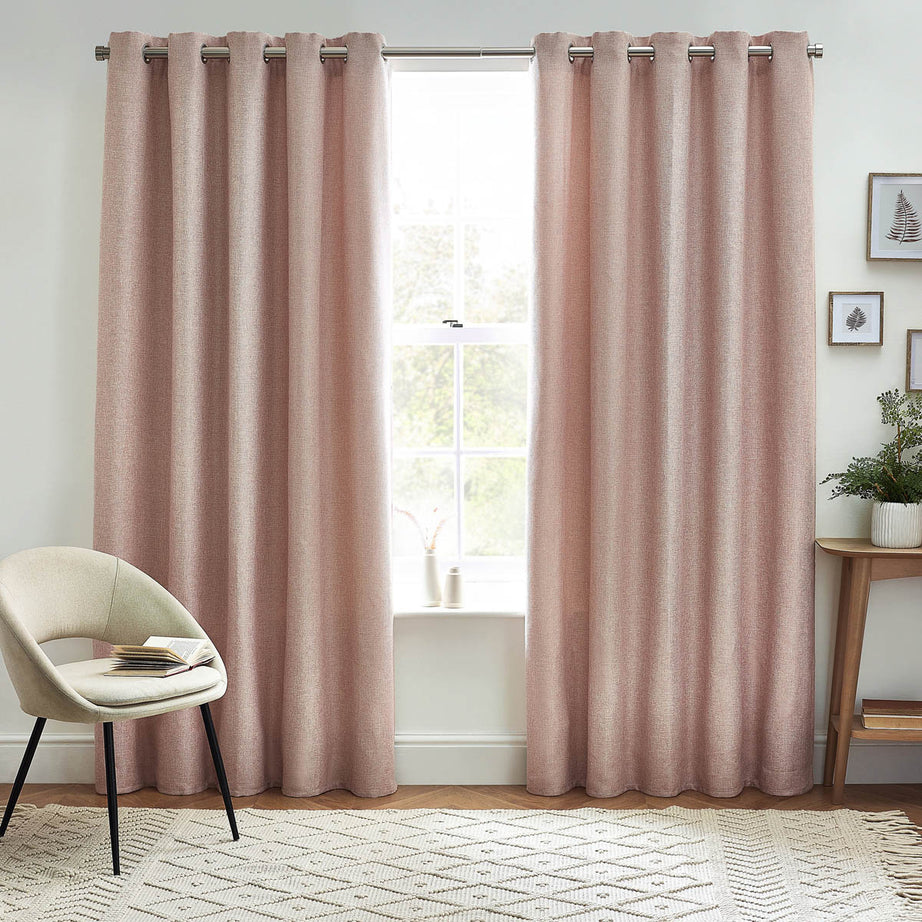 Thermal Curtains Pink Woven Eyelet Ring Top Ready Made Pair (W)167x(L)183cm - Image 1