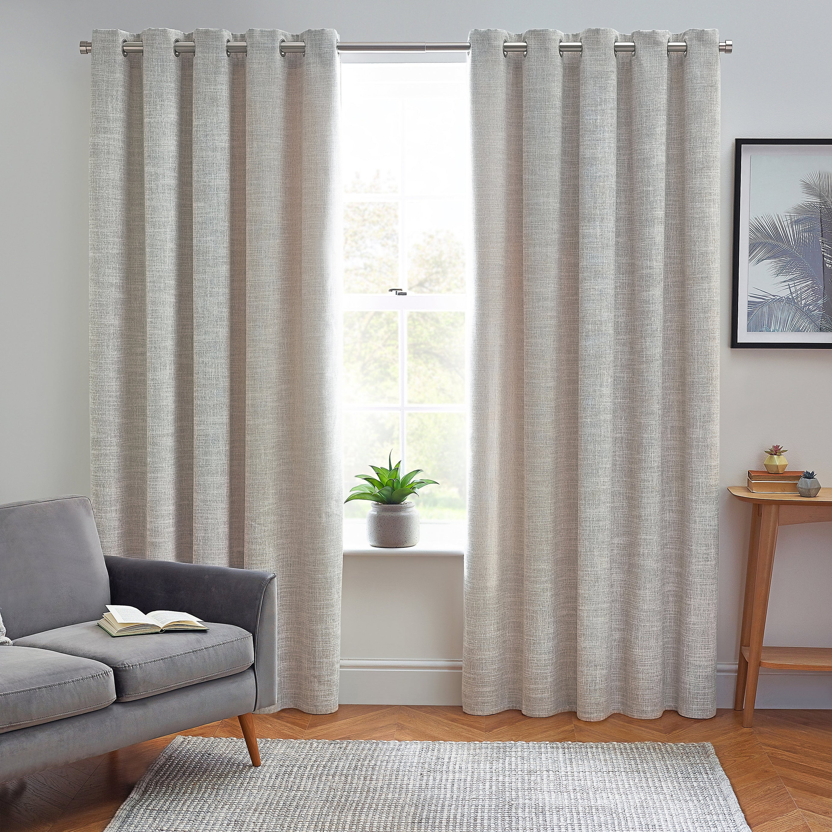 Eyelet Curtains Pair Lined Ecru Slub Effect Elegant Durable (W)167cm (L)228cm - Image 1