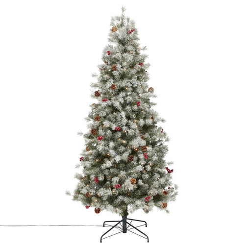 7.5ft Full Fairview Warm white LED Berry & pine cone Pre-lit Flocked effect Artificial christmas tree - Image 1