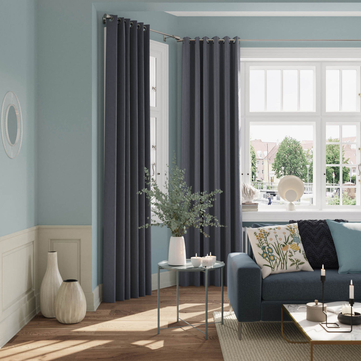 Valgreta Deep navy Velvet Lined Eyelet Curtain (W)117cm (L)137cm, Pair - Image 2