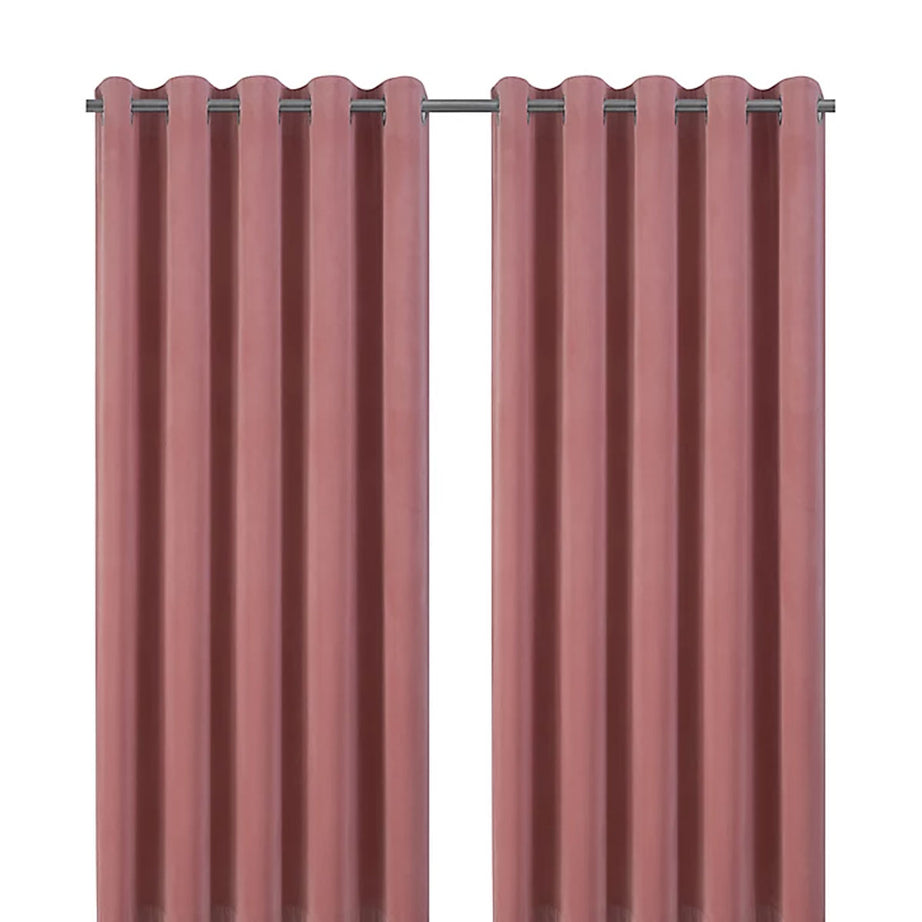 Pair Eyelet Curtain Pink Plain Ready Made Ring Top Velvet Effect Living Bedroom - Image 1