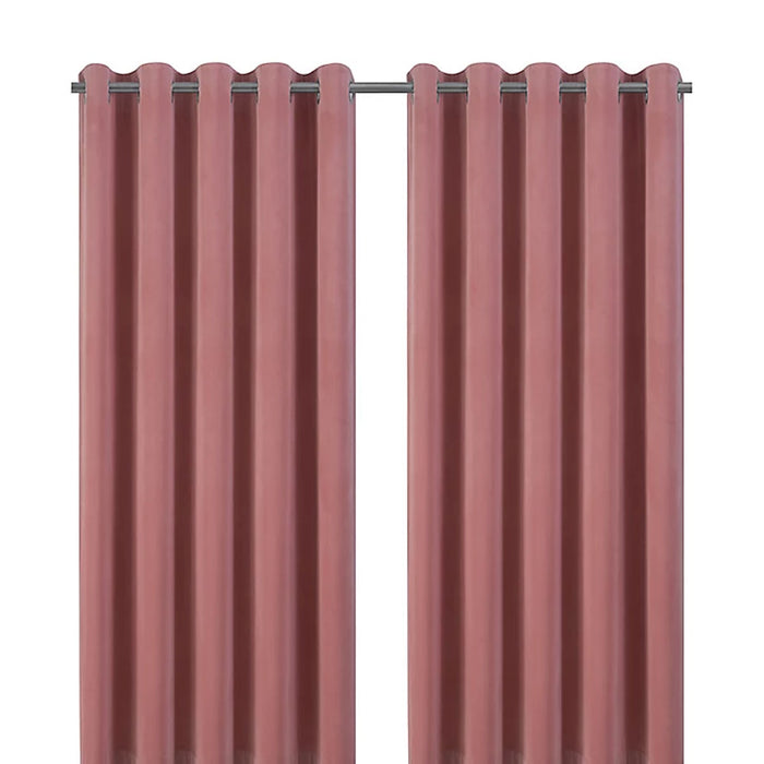 Eyelet Curtain Pink Plain Ready Made Ring Top Velvet Effect Living Bedroom Pair - Image 1