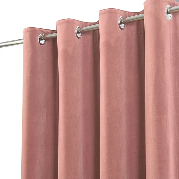 Eyelet Curtain Pink Plain Ready Made Ring Top Velvet Effect Living Bedroom Pair - Image 2