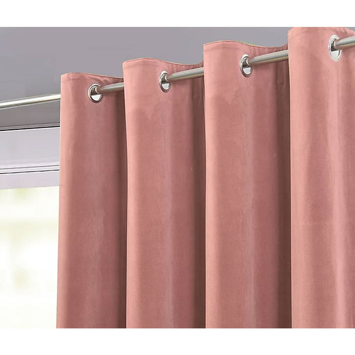 Eyelet Curtain Pink Plain Ready Made Ring Top Velvet Effect Living Bedroom Pair - Image 6