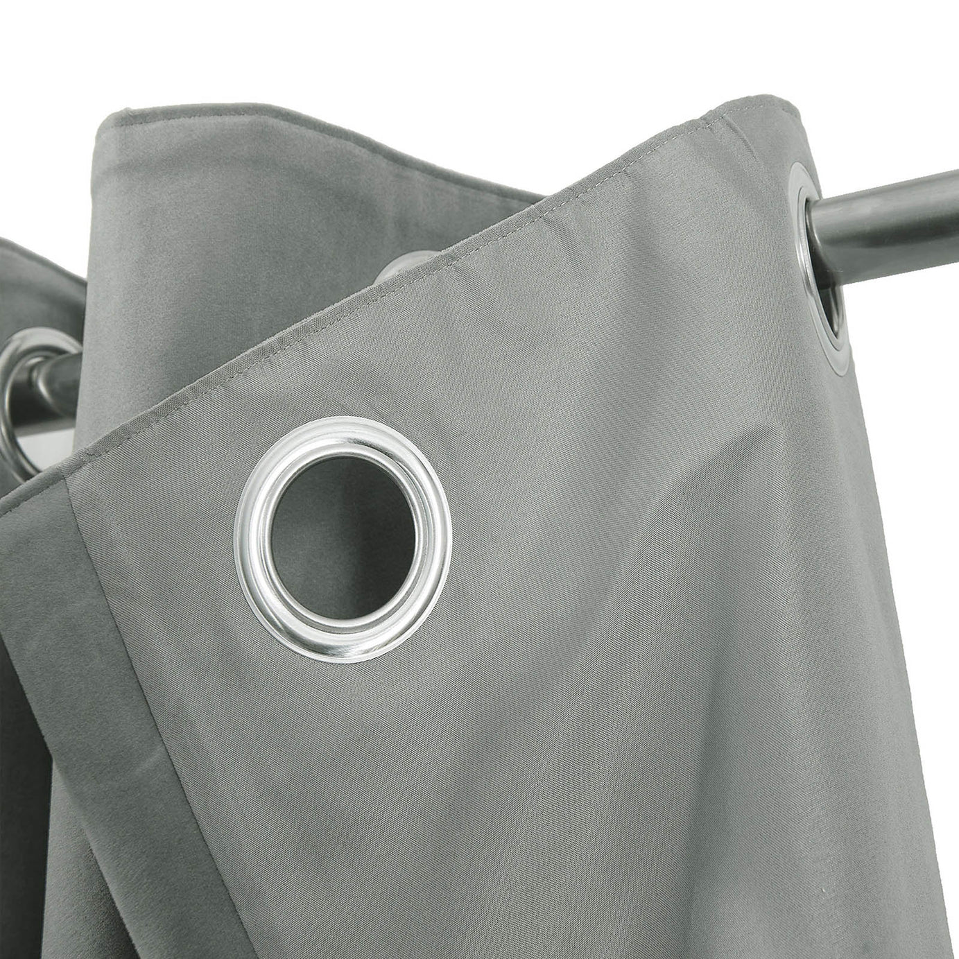 Eyelet Curtain Grey Velvet Lined Ready Made Plain Ring Top Pair W167xL183cm - Image 4