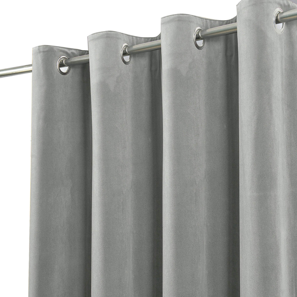 Eyelet Curtain Grey Velvet Lined Ready Made Plain Ring Top Pair W167xL183cm - Image 5