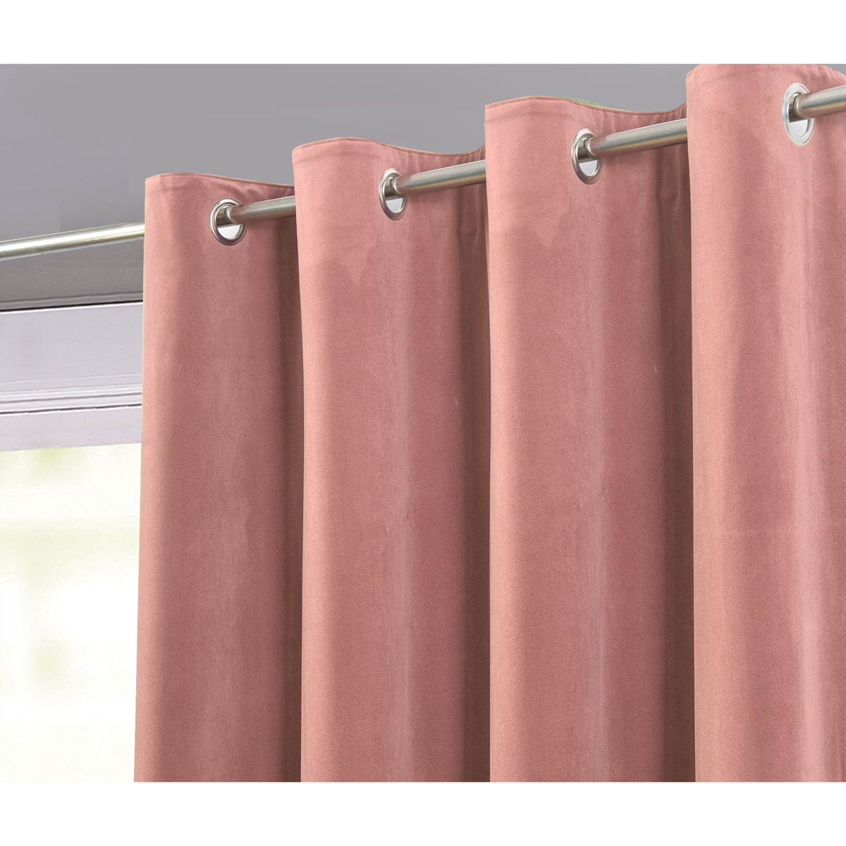 Curtain Lined Metal Eyelet Ring Pink Velvet Plain (W)228cm (L)228cm Pair - Image 4