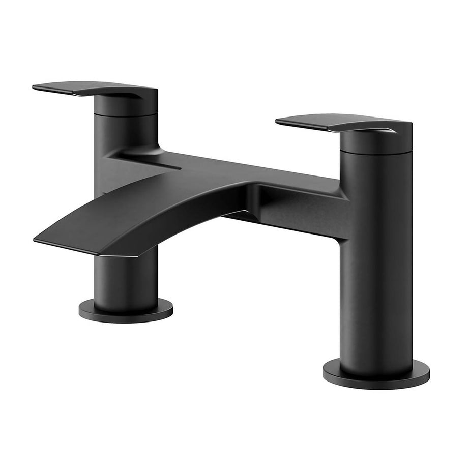 Bath Filler Tap Double Manual Brass Zinc Alloy Matt Black Waterfall Deck Mounted - Image 1