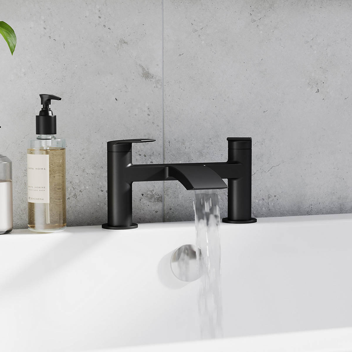 Bath Filler Tap Mixer Matt Black Double Lever ¼ Turn Waterfall Modern Bathroom - Image 5