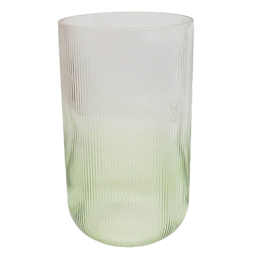 Glass Vase Medium Ridged Green Gloss Cylindrical Glazed Home Decor 26cm - Image 1