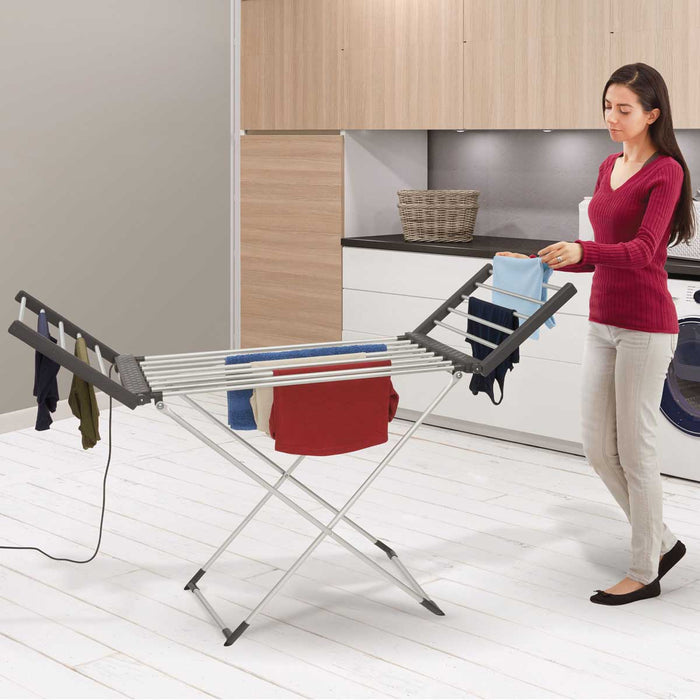 Heated Clothes Airer Dryer Electric Lightweight Folding Grey (H)740 (W)500mm - Image 3