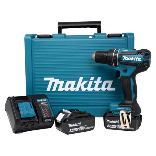 Makita Combi Drill Cordless 2x3.0Ah Li-Ion 18V DHP485F001 Brushless Compact - Image 1