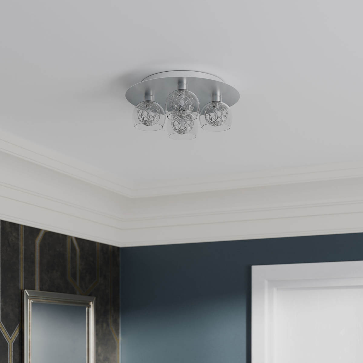 Ceiling Light 4 Lamp Spiral Glass Metal Chrome Effect Round Contemporary - Image 3