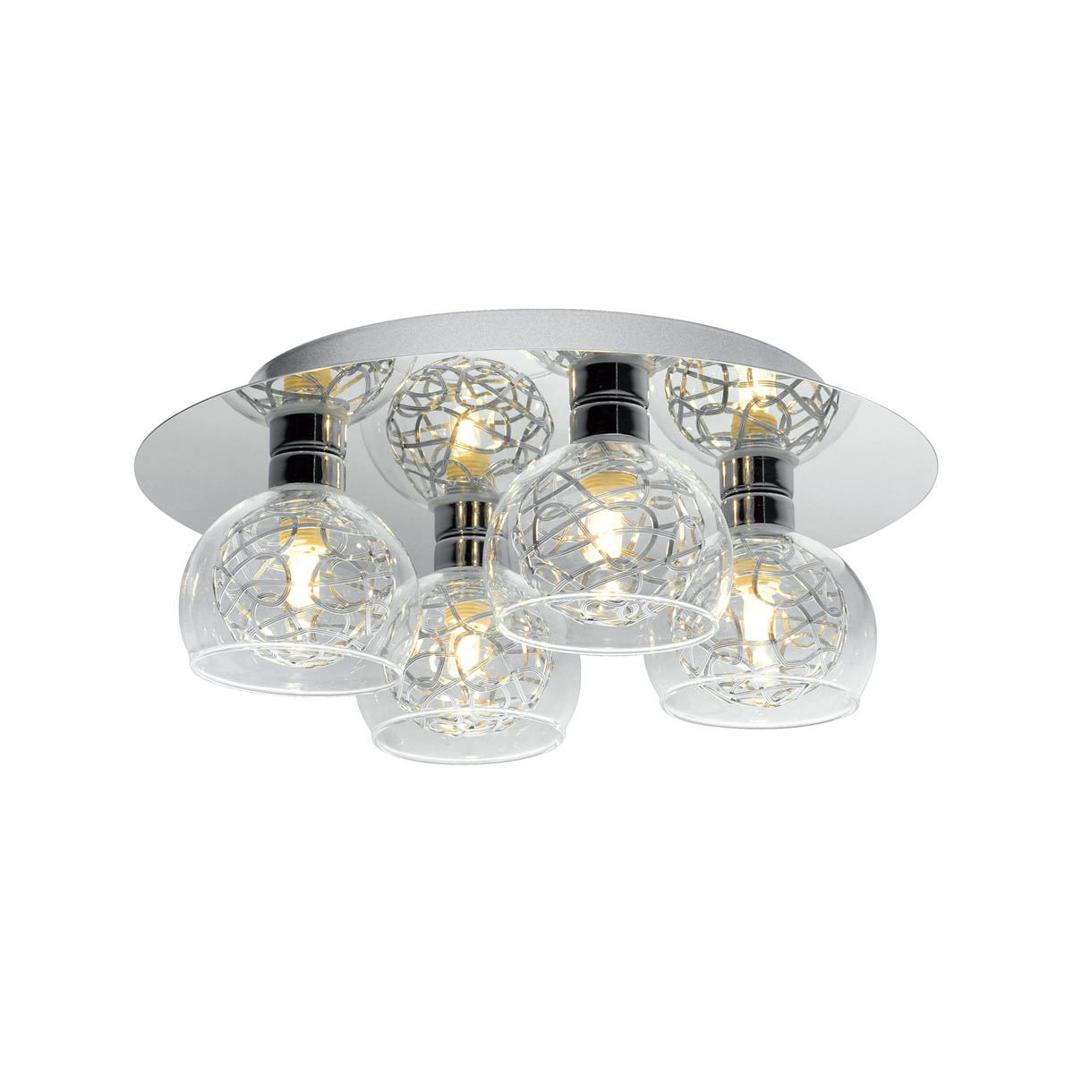 Ceiling Light 4 Lamp Spiral Glass Metal Chrome Effect Round Contemporary - Image 4