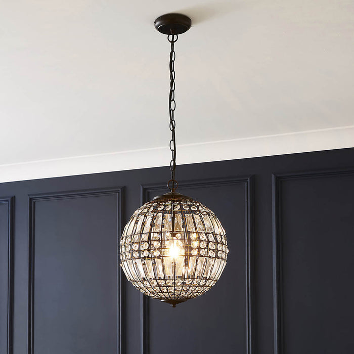 LED Ceiling Light Pendant Crystal Ball Matt Bronze Living Bedroom Chandelier - Image 7