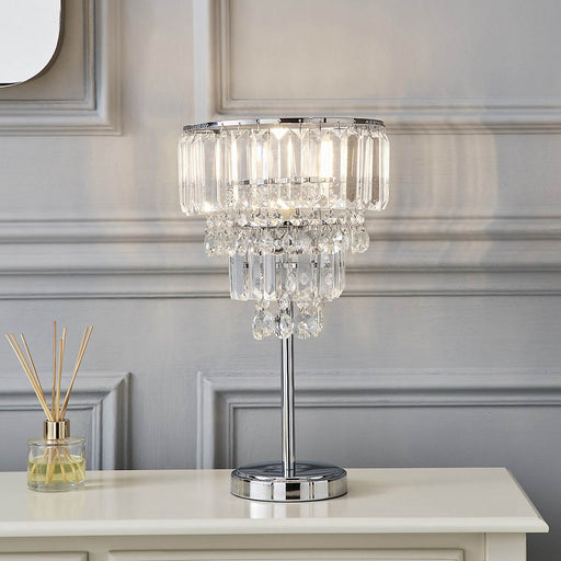 Table Lamp Crystal Beads Round Polished Chrome Effect Luxury Modern Livingroom - Image 1