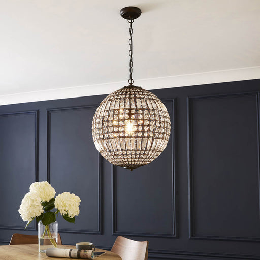 LED Pendant Ceiling Light Matt Bronze Effect Globe Crystal Ball (Dia)440mm - Image 1