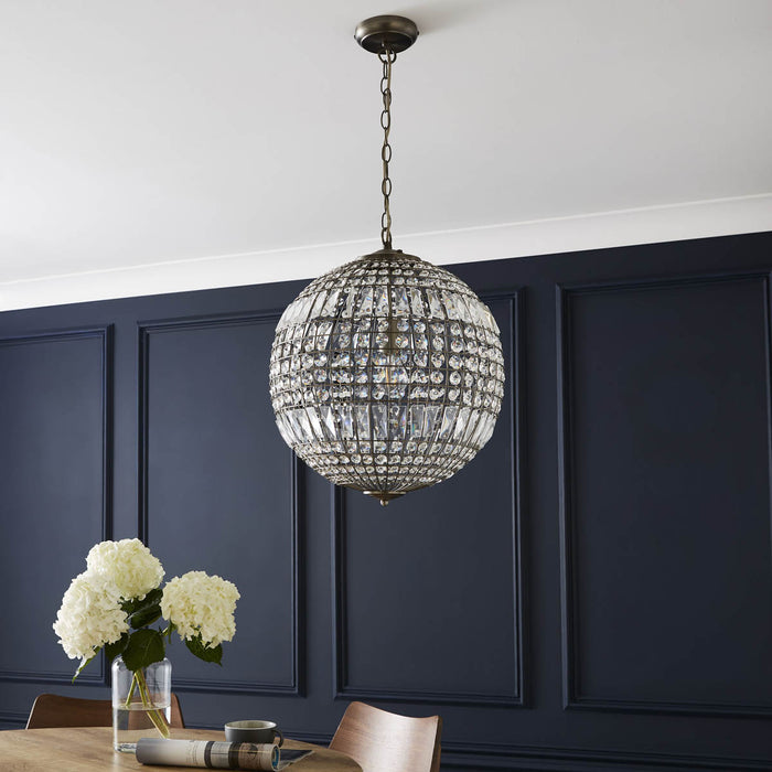 LED Ceiling Light Crystal Matt Pewter Effect Pendant Living Bedroom Chandelier - Image 3