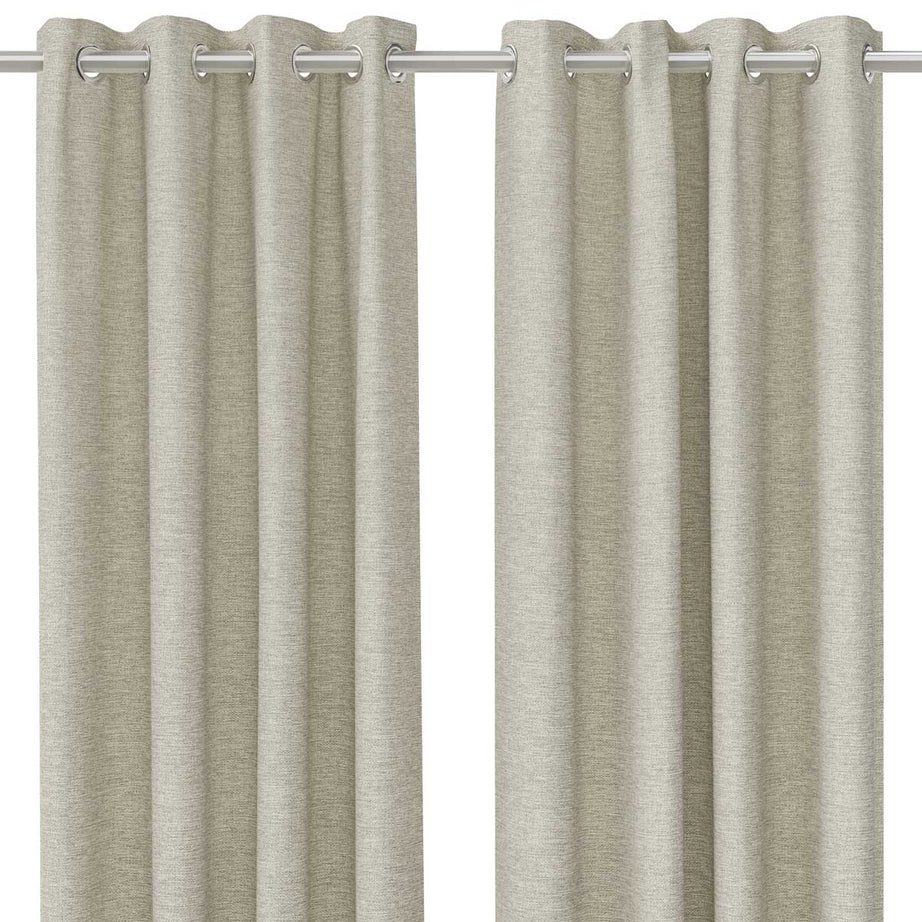 Eyelet Curtain Pair Beige Plain Lined Woven Effect Bay Windows (W)228 (L)228cm - Image 1