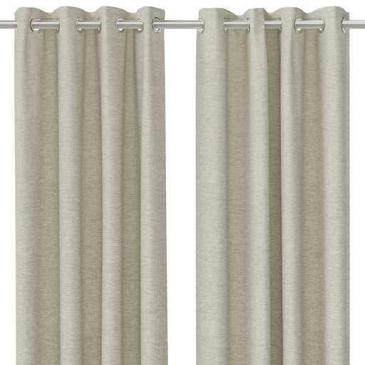 Eyelet Curtain Pair Beige Plain Lined Woven Effect Bay Windows (W)228 (L)228cm - Image 1