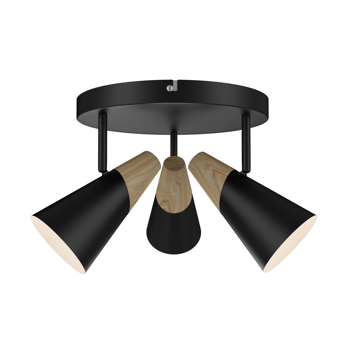 LED Ceiling Spotlight 3 Way Multi Arm Matt Black Wooden Adjustable Heads Modern - Image 2