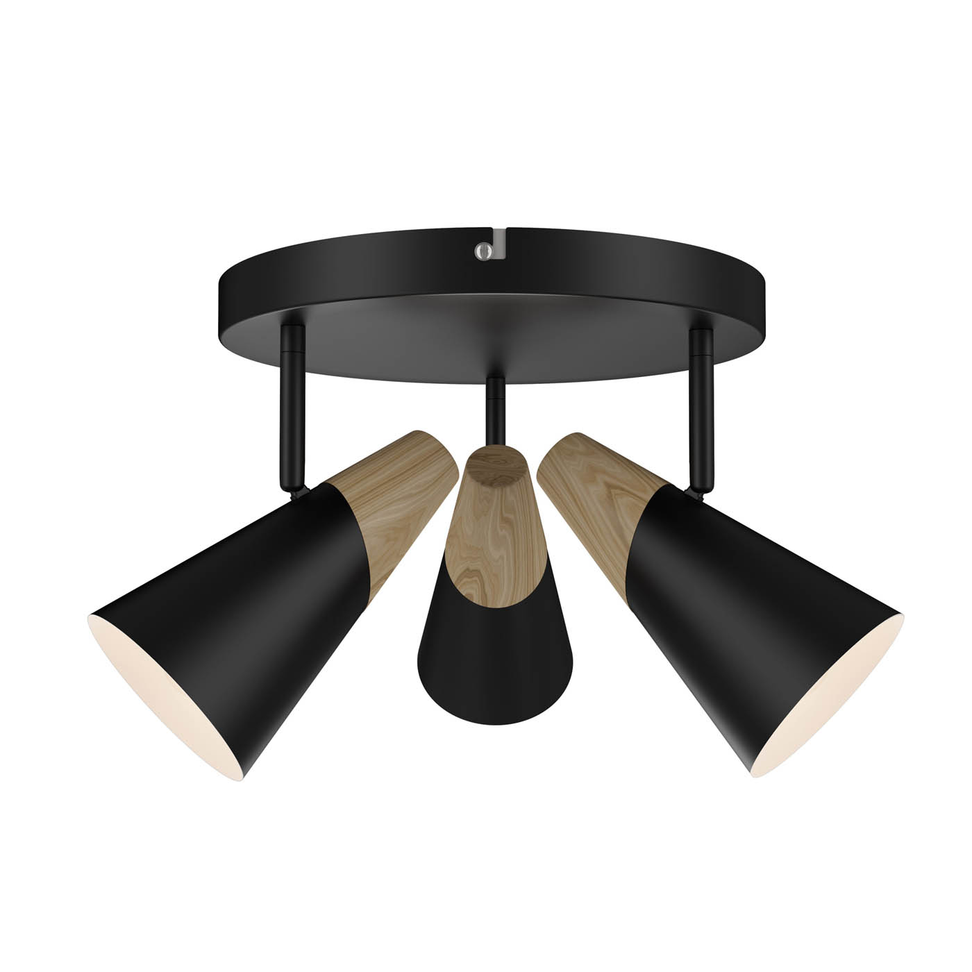 LED Ceiling Spotlight 3 Way Multi Arm Matt Black Wooden Adjustable Heads Modern - Image 2