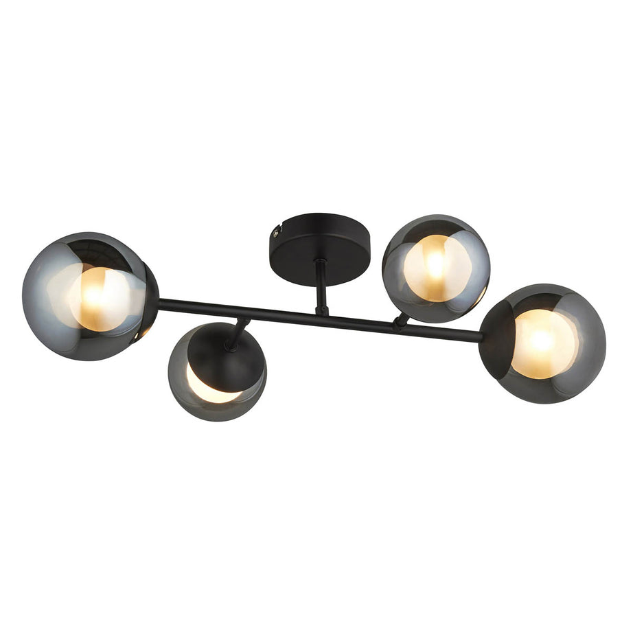 LED Ceiling Light 4 Way Black Smoked Effect Globe Shades Vintage Multi Arm - Image 4