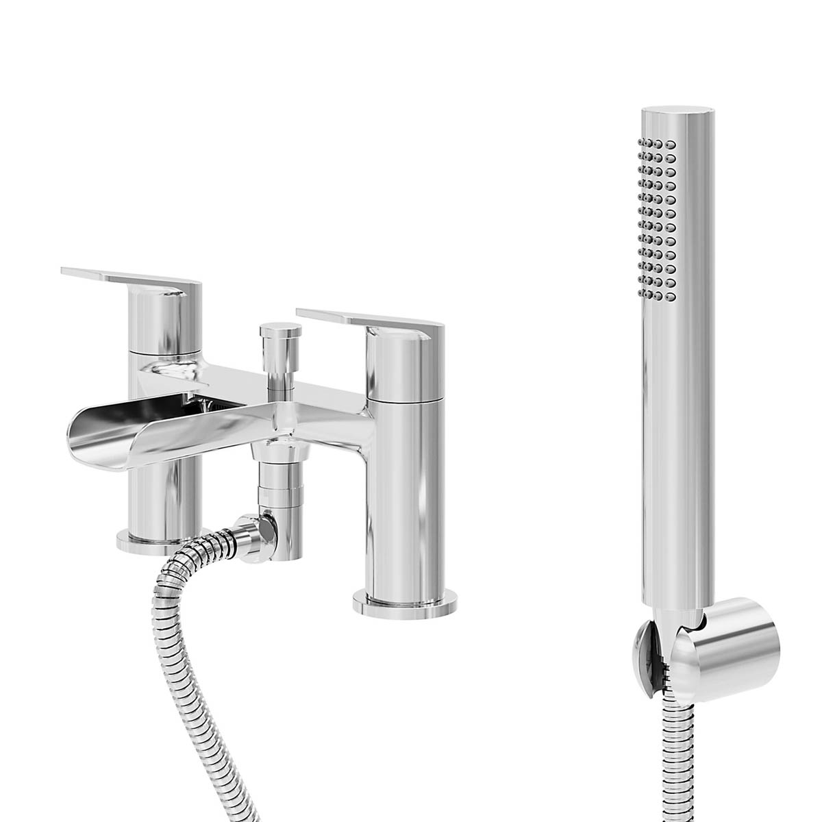 Bath Filler Tap With Hand Held Set Chrome Double Lever Single Spray Pattern - Image 1