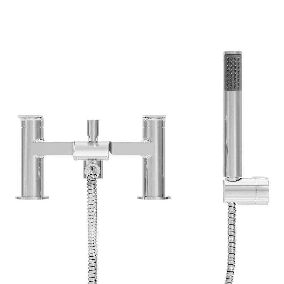 Bath Filler Tap Mixer With Hand Held Set Double Lever Single Spray Pattern - Image 3